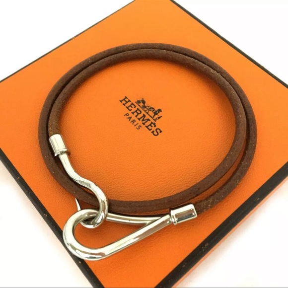 Hermes Jewelry - HERMES Jumbo Double Wrap Siver & Brown Leather Bangle Bracelet + Box